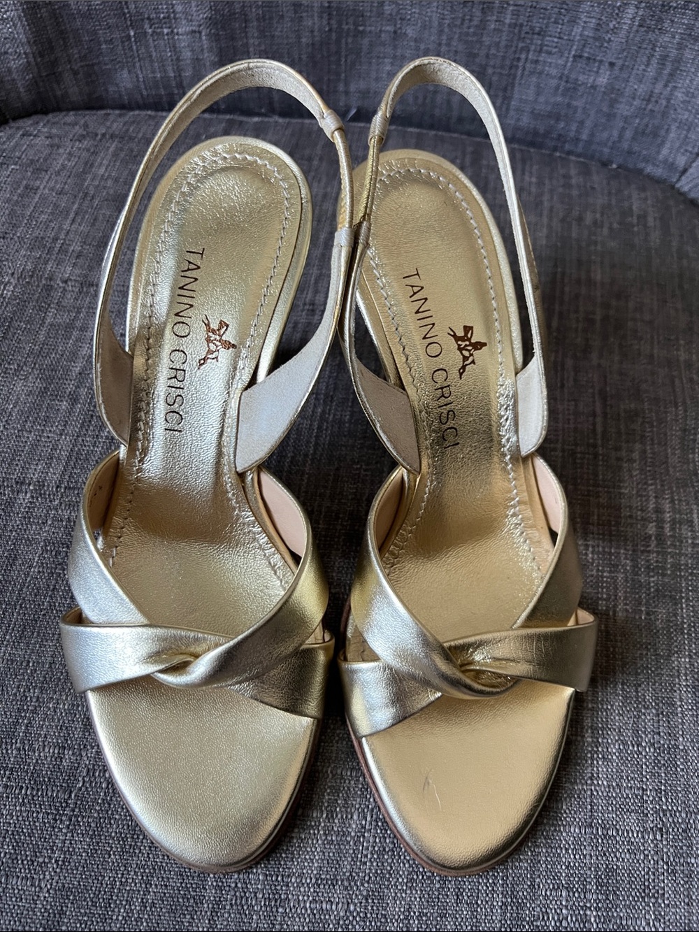 Tanino Crisci Metallic Gold Knot Slingback Heels size 35.5